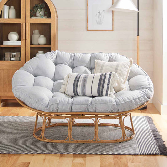 Double Papasan Accent Chair, Grey Linen