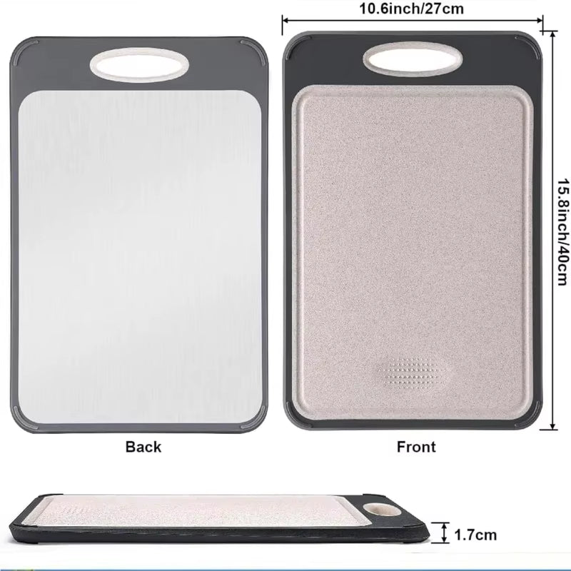 Double Sided Stainless Steel Cutting Board Wheat Grass Cutting Board for Meat Vegetables and Fruits Easy to Handle Kitchen Tools