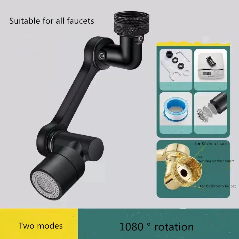 AquaTwist™ 1080° Rotating Faucet Sprayer – Universal Metal Tap Extender with Aerator Nozzle & 22/24mm Adaptor