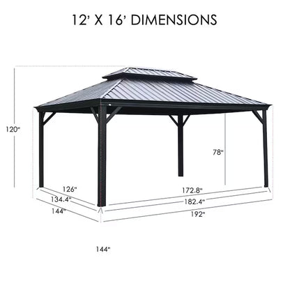 12-Ft X 16 Gazebo Brown Gazebo with Hardtop Roof (Screen Included)