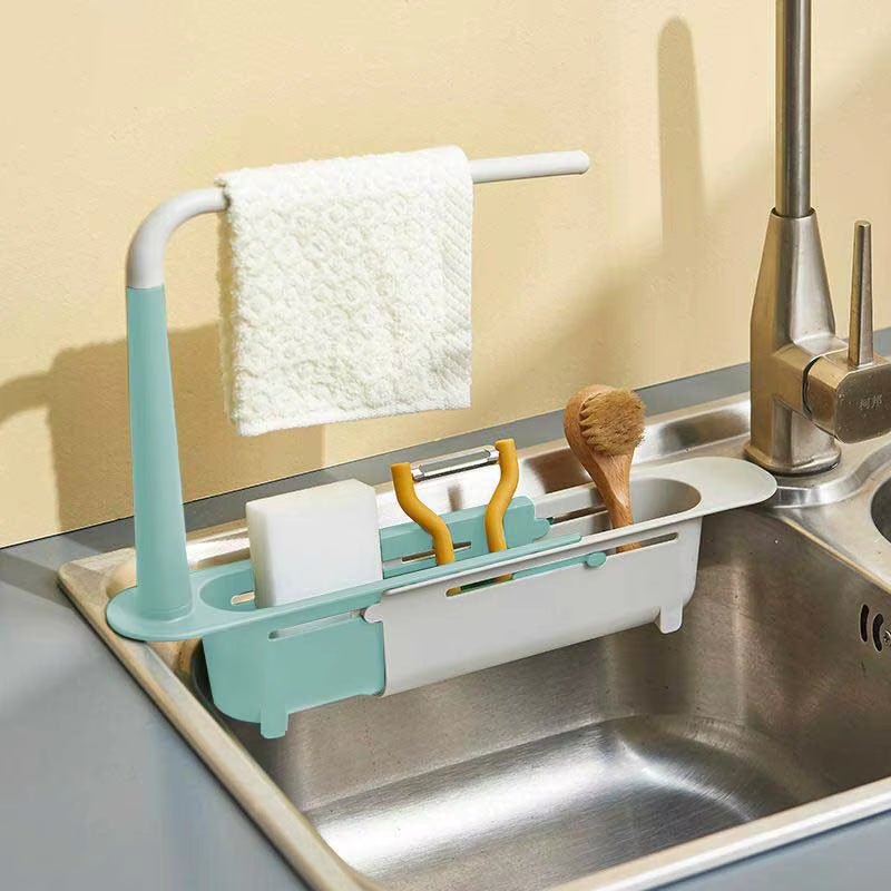 SinkSpace™ 2-in-1 Telescopic Sink Storage Rack – Adjustable, Expandable Sponge Holder for Effortless Kitchen Organization